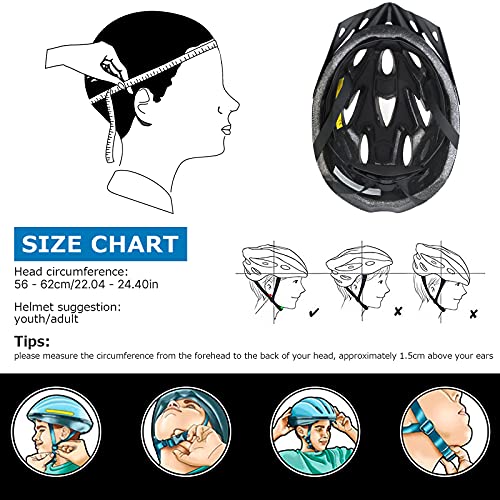 LIVLOV Casco Bicicleta Unisex Adulto Unisexo Ajustable 56-62 cm con Visera y Forro Desmontable Especializado para Ciclismo de Montaña Motocicleta (Negro carbón)