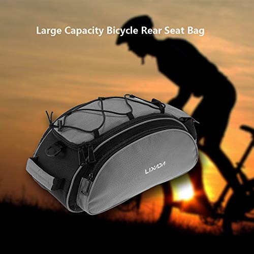 Lixada Bolsa Trasera para Bicicleta Multifuncional Bolsa de Asiento Trasero Bolsa de Hombro para Ciclismo al Aire Libre (Gris(13L))