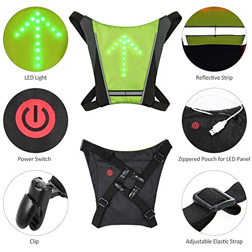 Lixada Chaleco de Ciclismo Mochila Reflectante Recargable USB con LED Intermitente Control Remoto Equipo de Seguridad para Ciclismo Correr Caminar Trotar