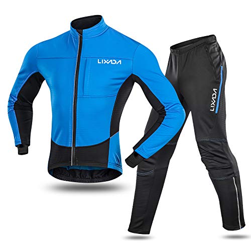 Lixada Chaqueta de Ciclismo Hombre Invierno y Pantalones Ajustados Forro Térmico Cómodo de Lana Cortaviento para Invierno Otoño