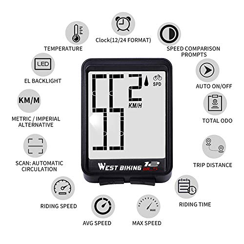 Lixada Cuentakilómetros para Bicicleta Inalámbrico Impermeable Grande Gigital LCD luz de Fondo Termómetro Medida Velocidad Distancia Tiempo