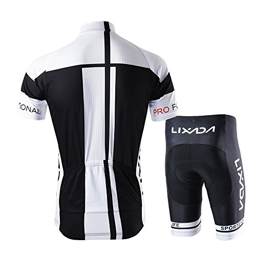 Lixada Hombres Maillots de Bicicleta Conjunto de Ropa de Ciclo Jersey de Manga Corta + Pantalones Cortos Acolchados Cómodo Respirable Secado Rápido