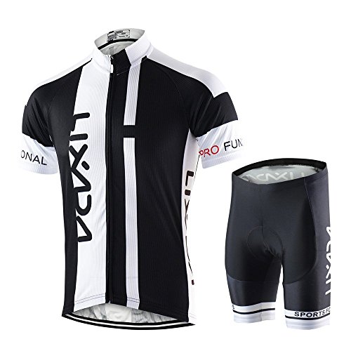 Lixada Hombres Maillots de Bicicleta Conjunto de Ropa de Ciclo Jersey de Manga Corta + Pantalones Cortos Acolchados Cómodo Respirable Secado Rápido