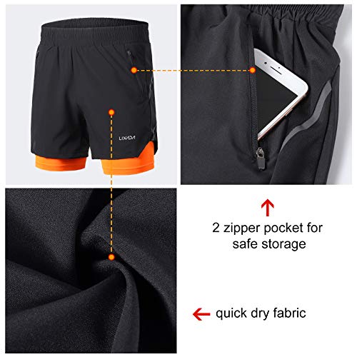 Lixada Hombres Pantalónes Cortos de Running 2-en-1, Pantalones Cortos de Atletismo/Pantalones Cortos de Fitness Maratón, Transpirable Pantalones+Secado Rápido