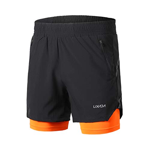 Lixada Hombres Pantalónes Cortos de Running 2-en-1, Pantalones Cortos de Atletismo/Pantalones Cortos de Fitness Maratón, Transpirable Pantalones+Secado Rápido