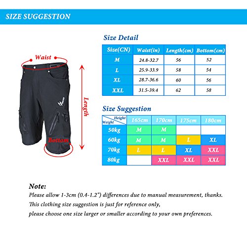 Lixada Pantalones cortos de bicicleta de montaña transpirables: pantalones cortos de MTB ligeros y holgados para ciclismo, carrera, gimnasio y entrenamiento al aire libre para hombre [medio] [azul]