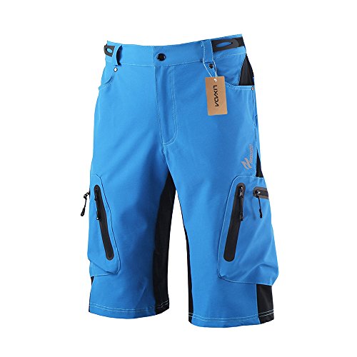 Lixada Pantalones cortos de bicicleta de montaña transpirables: pantalones cortos de MTB ligeros y holgados para ciclismo, carrera, gimnasio y entrenamiento al aire libre para hombre [medio] [azul]