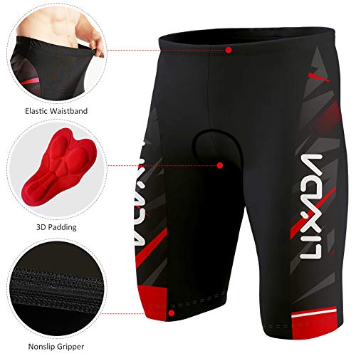 Lixada Ropa de Ciclismo para Hombre,Manga Corta Transpirable + Pantalones Cortos Acolchados,Traje de Ropa de Bicicleta de Montaña (Rojo+Negro, L)