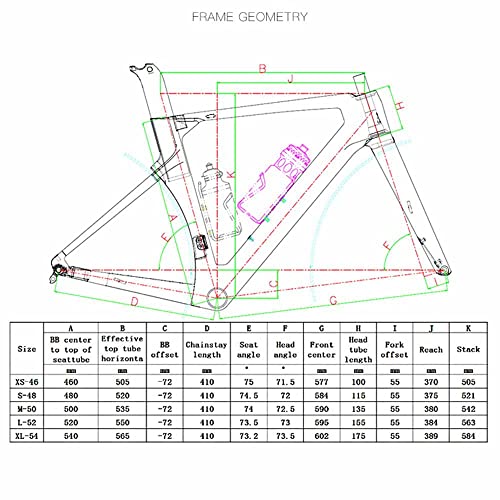 LJHBC Cuadros de Bicicleta Fibra de Carbono T800 998g de Peso Súper Ligero Cuadro de Freno de Disco de Carretera 700C Varios tamaños (Color : Yellow, Size : 52cm)