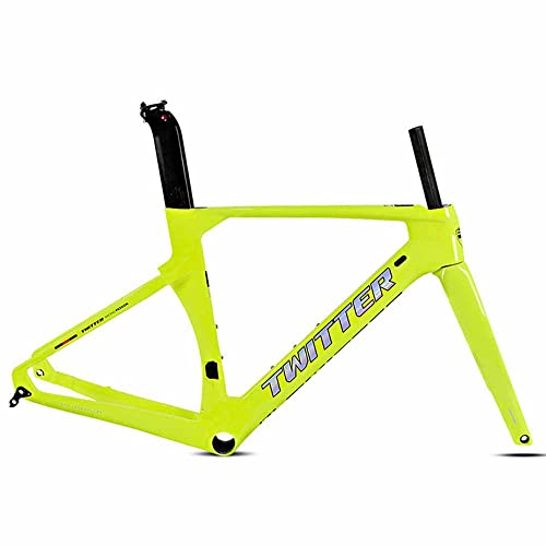 LJHBC Cuadros de Bicicleta Fibra de Carbono T800 998g de Peso Súper Ligero Cuadro de Freno de Disco de Carretera 700C Varios tamaños (Color : Yellow, Size : 52cm)