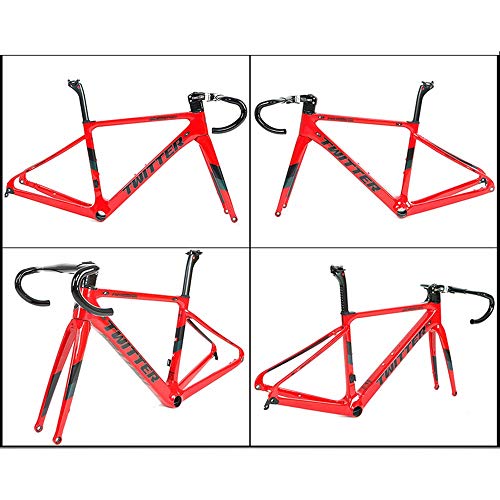 LJHBC Marco de Bicicleta Conjunto de cuadro de carretera de fibra de carbono Ligero Cuadro de carreras de carretera de escalada de colinas 700C Con horquilla + tubo de sillín Manillar integrado de fib