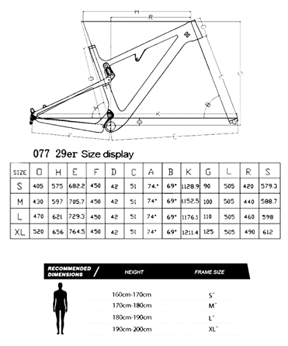 LJHBC Marco de Bicicleta Cuadro de Bicicleta de montaña de Fibra de Carbono 29ER Clase Todoterreno XC Bicicleta con Amortiguador (Sin Amortiguador)(Size:29x17in)