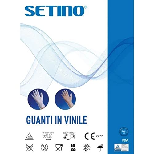 LKM security Guantes de vinilo sin talco desechables [Paquete de 100] Talla L Medical Device Clase I DPI Categoría III en paquetes de 100 unidades Talla L