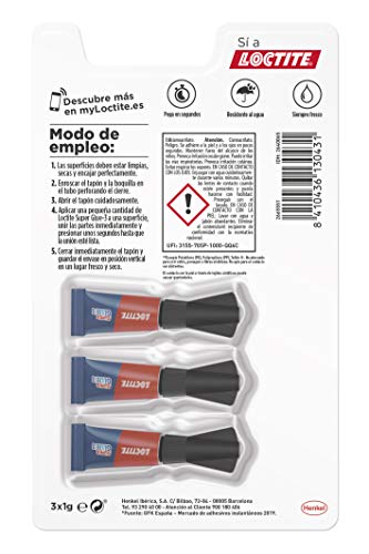 Loctite Super Glue-3 Original Mini Trio, pegamento universal con triple resistencia, adhesivo transparente, pegamento instantáneo y fuerza instantánea, 3x1 g