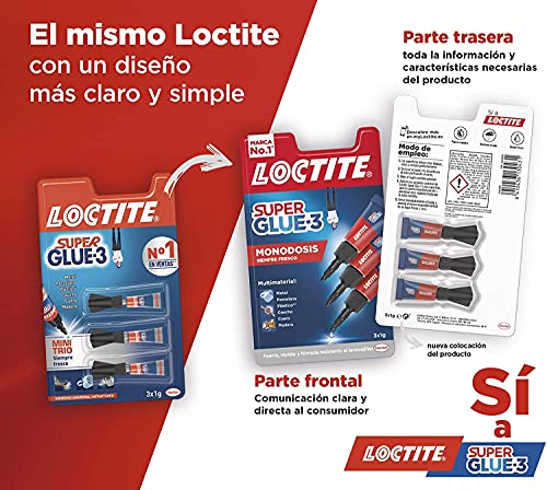 Loctite Super Glue-3 Original Mini Trio, pegamento universal con triple resistencia, adhesivo transparente, pegamento instantáneo y fuerza instantánea, 3x1 g