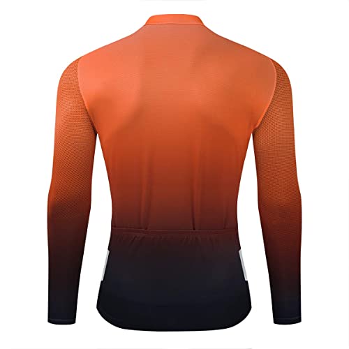 logas Maillot de ciclismo para hombre, de manga corta o larga, transpirable, para bicicleta, de secado rápido, para mountainbike, con bolsillos traseros, Hombre, Gradiente Naranja Manga Larga, XXL