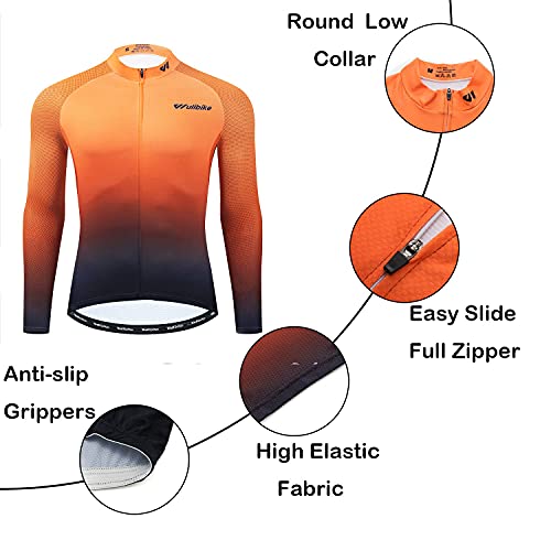 logas Maillot de ciclismo para hombre, de manga corta o larga, transpirable, para bicicleta, de secado rápido, para mountainbike, con bolsillos traseros, Hombre, Gradiente Naranja Manga Larga, XXL