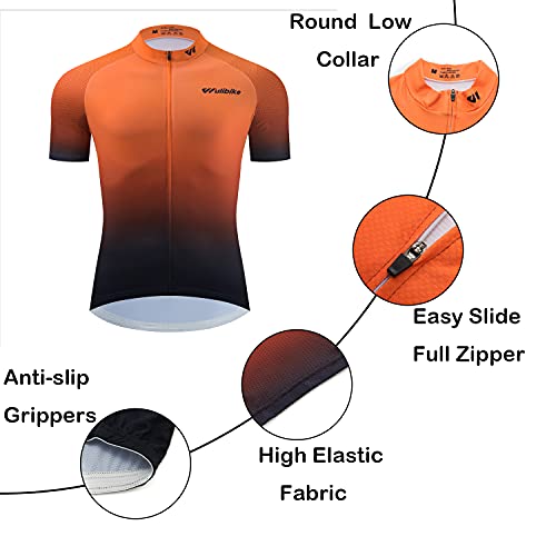 logas Maillot de ciclismo para hombre, manga corta, transpirable, de secado rápido, con 3 bolsillos, Naranja degradado, XL