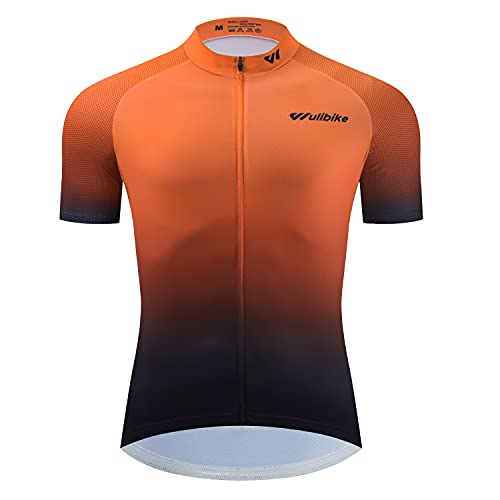 logas Maillot de ciclismo para hombre, manga corta, transpirable, de secado rápido, con 3 bolsillos, Naranja degradado, XL