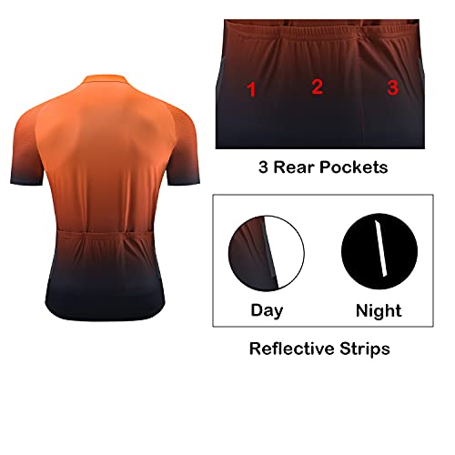 logas Maillot de ciclismo para hombre, manga corta, transpirable, de secado rápido, con 3 bolsillos, Naranja degradado, XL