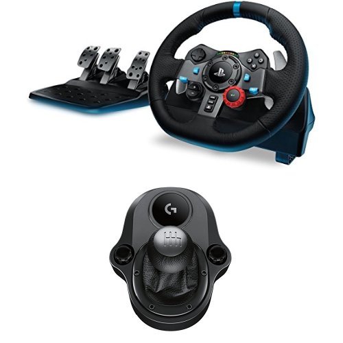 Logitech G G29 Volante y Pedales de Carrera, Force Feedback, para PS5, PS4, PC y MAC y Palanca de Cambio para Volante, 6 Velocidades, Marcha Atrás a Presion, Acero y Cuero auténtico