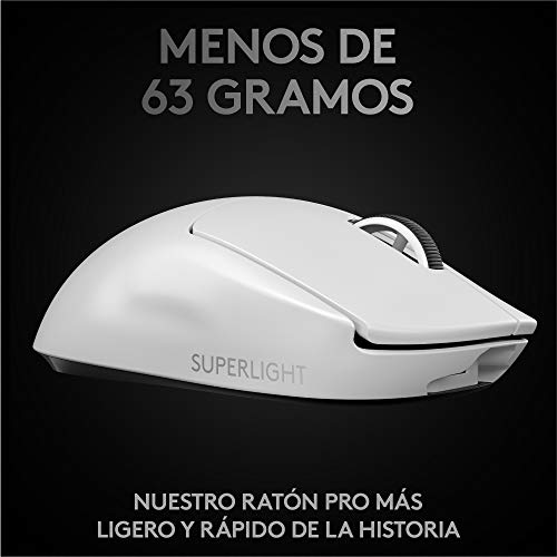 Logitech G PRO X SUPERLIGHT Ratón Gaming Inalámbrico, Captor HERO 25K, 25,600 DPI, Ultraligero con 63g, Peso Reducido, 5 Botones Programables, Batería Larga Duración, PC/Mac - Blanco