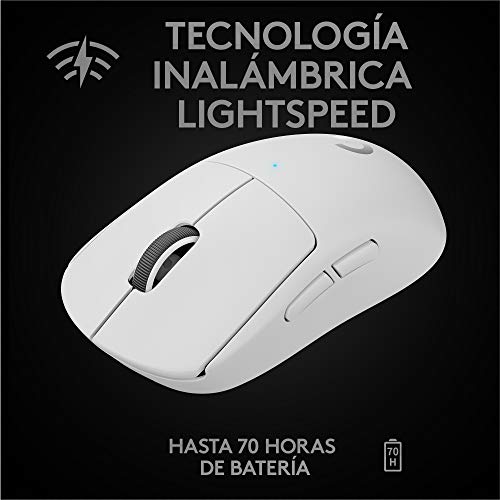 Logitech G PRO X SUPERLIGHT Ratón Gaming Inalámbrico, Captor HERO 25K, 25,600 DPI, Ultraligero con 63g, Peso Reducido, 5 Botones Programables, Batería Larga Duración, PC/Mac - Blanco