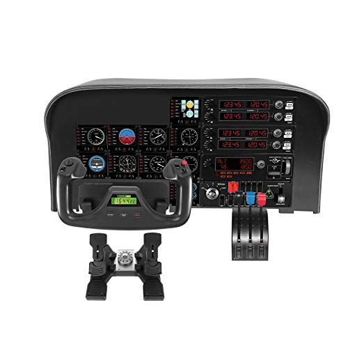 Logitech G Saitek Pro Flight Switch Panel de Conmutadores para Simulación de Vuelo, Pantalla LCD, Cinco Posiciones de Control Giratorio de Magneto, Controles de Tren de Aterrizaje, USB, PC - Negro