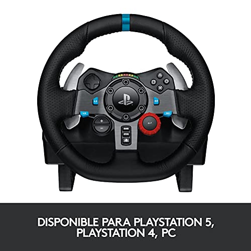 Logitech G29 Driving Force Volante de Carreras y Pedales, Force Feedback, Aluminio Anodizado, Palancas de cambio, Volante de Cuero, Pedales Ajustables, Enchufe EU, PS5, PS4, PC, Mac - Negro