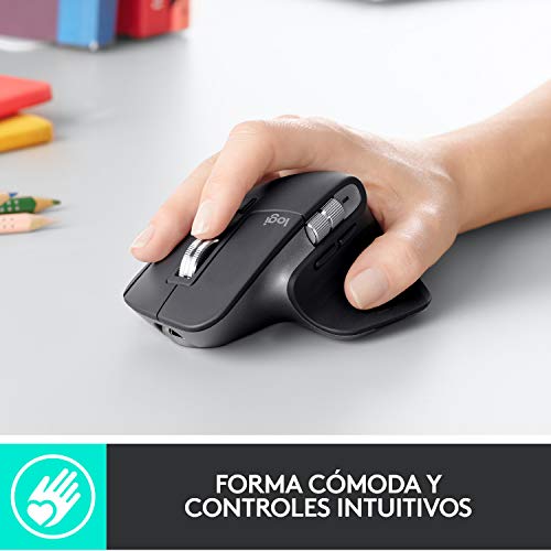 Logitech MX Master 3 Advanced Ratón Inalámbrico, Receptor USB, Bluetooth, 2.4GHz, Desplazamiento Rápido, Seguimiento 4K DPI en Cualquier Superficie, 7 Botones, Recarcable, PC, Mac, iPadOS, Negro