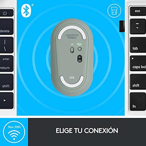 Logitech Pebble Ratón Inalámbrico, Bluetooth o 2,4 GHz con Receptor Unifying, Ratón con Clic Silencioso para Portátil/Notebook/PC/Mac/iPad OS/Chromebook - Verde