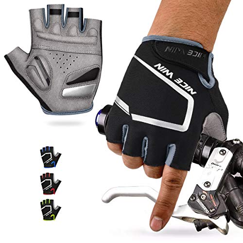 LOHOTEK Guantes de Ciclismo de Bicicleta de Montaña Motocicleta Guantes de Bicicleta de Carretera de Medio-Dedo para Hombres Mujeres Acolchado Antideslizante Transpirable (Negro(Medio Dedo), XL)