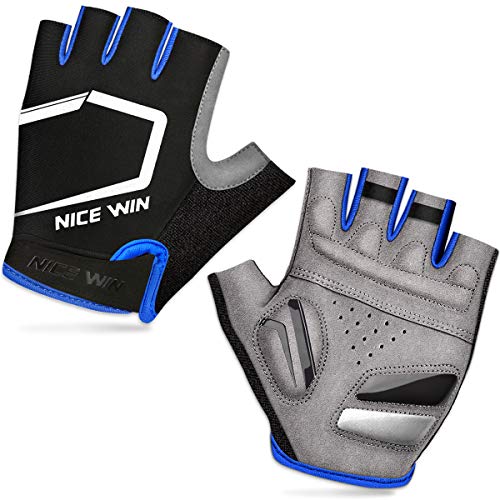 LOHOTEK Guantes de Ciclismo de Bicicleta de Montaña Motocicleta Guantes de Bicicleta de Carretera de Medio-Dedo para Hombres Mujeres Acolchado Antideslizante Transpirable (Azul(Medio Dedo), L)