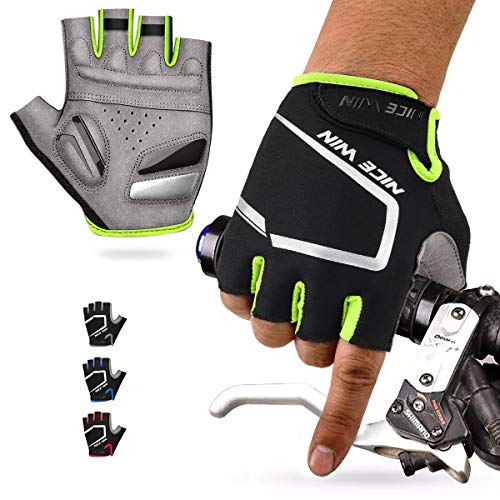 LOHOTEK Guantes de Ciclismo de Bicicleta de Montaña Motocicleta Guantes de Bicicleta de Carretera de Medio-Dedo para Hombres Mujeres Acolchado Antideslizante Transpirable (Amarillo(Medio Dedo), XL)