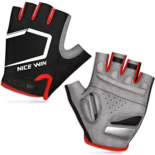 LOHOTEK Guantes de Ciclismo de Bicicleta Guantes de Bicicleta de Carretera de Medio-Dedo para Hombres Mujeres Acolchado Antideslizante Transpirable (Rojo, S)