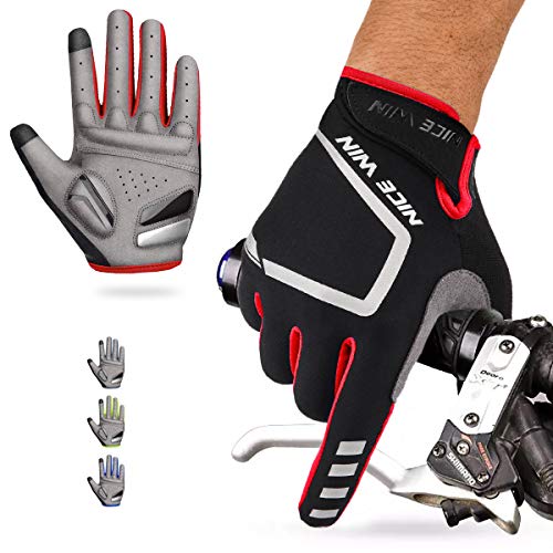 LOHOTEK Guantes de Ciclismo Motocicleta Bicicleta Montaña-Acolchados Bicicleta de Carretera de Hombres Mujeres Antideslizante Pantalla Táctil (Rojo, XL)