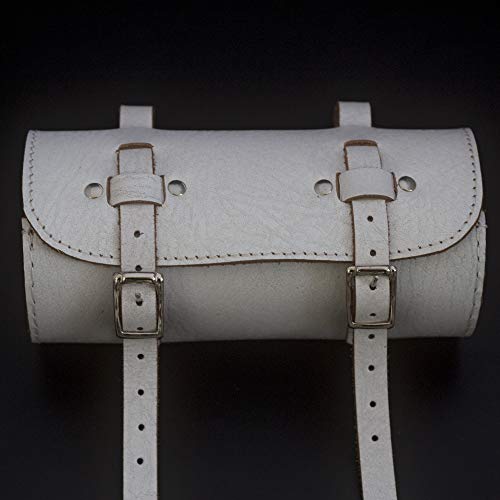 London Craftwork Bolso clásico del Rodillo del sillín/del Manillar del Cuero Real Blanco para Las Herramientas de la Bici rol-WH