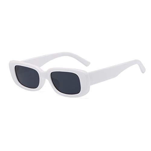 Long Keeper Gafas de sol rectangulares Protección UV400 Gafas de conducción retro para mujer (Blanco Negro)