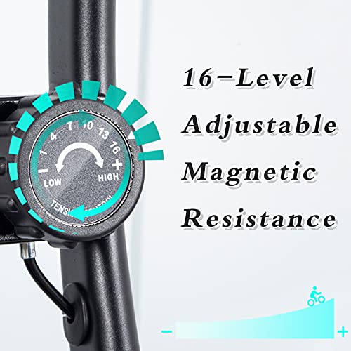 LONTEK Bicicleta Estática Plegable, 16-Niveles de Magnetorresistencia Ajustable, Bicicleta Estática Fitness Silenciosa para Casa, Bicicleta de Ejercicio con Sensor de Pulso, Peso Máximo 100KG