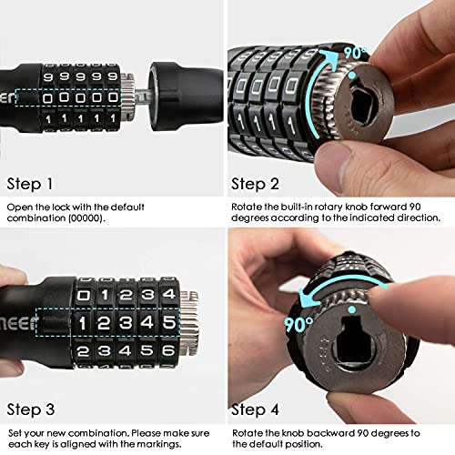 Looxmeer Candado de Bicicleta con 5 Dígitos, Cerradura de Bloqueo Alta Seguridad, Candado Combinación, Candado de Cadena Bicicleta, Cable Antirrobo, para Moto Bicicleta, 80cm, Negro