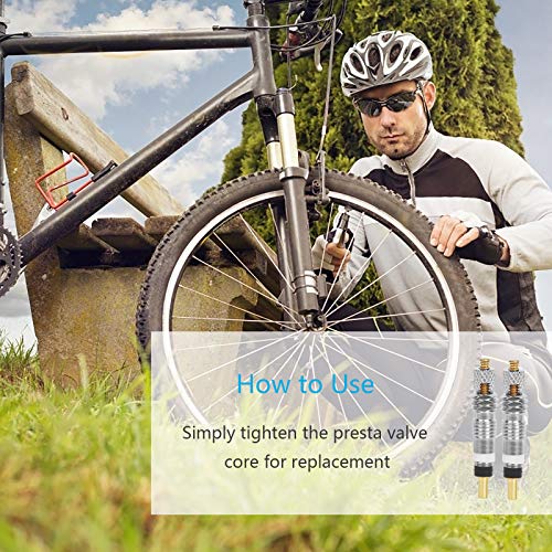 LOPOTIN 10pcs Núcleo Válvula Presta Universal de Metal con 10 Tapas Válvula Plástico para Bicicleta Carretera MTB Repuesto Bici Tapas Polvo Neumáticos Bicicleta sin Cámara Negro Tamaño Universal