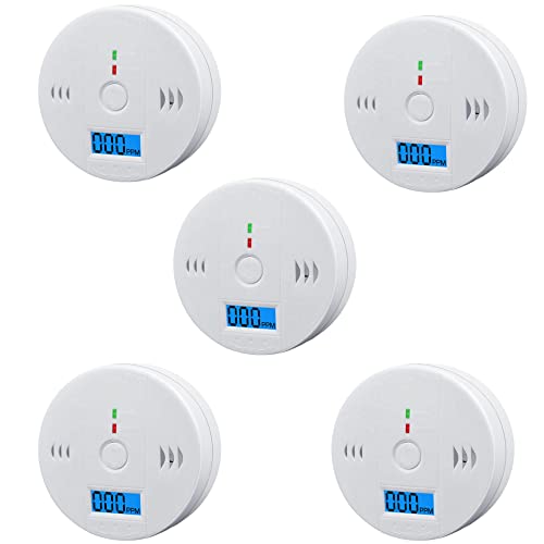 Lote de 5 detectores de monóxido de Carbono con LCD Pantalla Cocina Alarmas contra Incendios detección de Gas Oficina Adecuados para Seguridad en el hogar Sensor Dual 