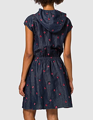 Love Moschino Embroidered Allover "ladybirds"_chambray Hooded Dress, vestido Mujer, Azul (Embroidery 8001), 36 (Talla fabricante: 40)
