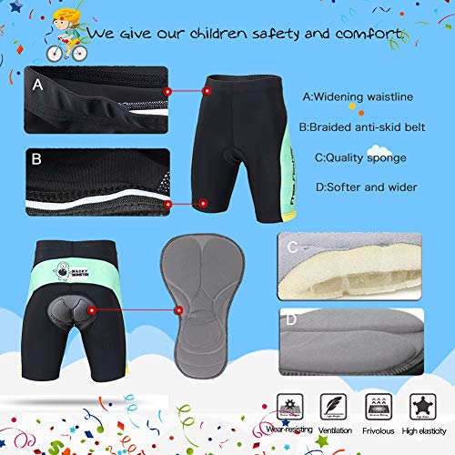 LPATTERN Maillots de Ciclismo Traje Conjunto de Bicicleta Jersey de Manga Corta + Culotte Pantalones para Niños, Negro/Verde, 2XL /12-13 años