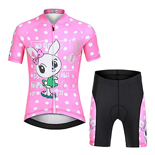 LPATTERN Maillots de Ciclismo Traje Conjunto de Bicicleta Jersey de Manga Corta + Culotte Pantalones para Niños,Conejito-Rosa,XXL/Altura Recomendada 150-160