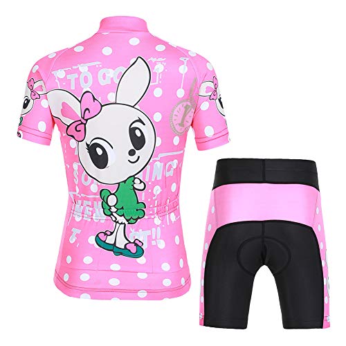 LPATTERN Maillots de Ciclismo Traje Conjunto de Bicicleta Jersey de Manga Corta + Culotte Pantalones para Niños,Conejito-Rosa,XXL/Altura Recomendada 150-160