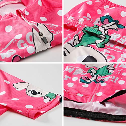 LPATTERN Maillots de Ciclismo Traje Conjunto de Bicicleta Jersey de Manga Corta + Culotte Pantalones para Niños,Conejito-Rosa,XXL/Altura Recomendada 150-160