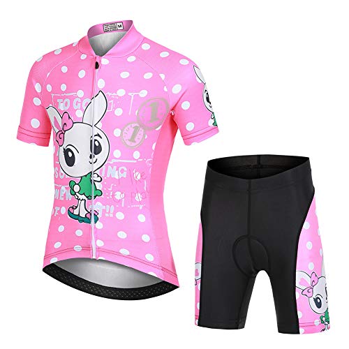 LPATTERN Maillots de Ciclismo Traje Conjunto de Bicicleta Jersey de Manga Corta + Culotte Pantalones para Niños,Conejito-Rosa,XXL/Altura Recomendada 150-160