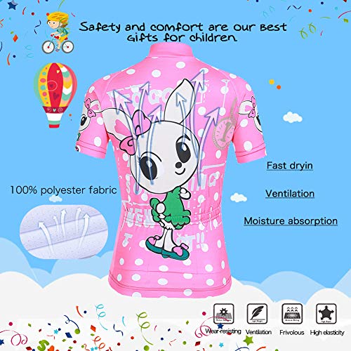 LPATTERN Maillots de Ciclismo Traje Conjunto de Bicicleta Jersey de Manga Corta + Culotte Pantalones para Niños,Conejito-Rosa,XXL/Altura Recomendada 150-160