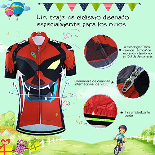 LSERVER-Niños Maillot de Bicicleta Ropa de Ciclo Camiseta/Pantalones/Conjunto, Ojo Demonio(Conjunto), XXL